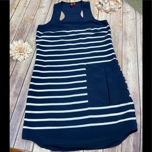 Navy tank tops dress with white stripes EUC